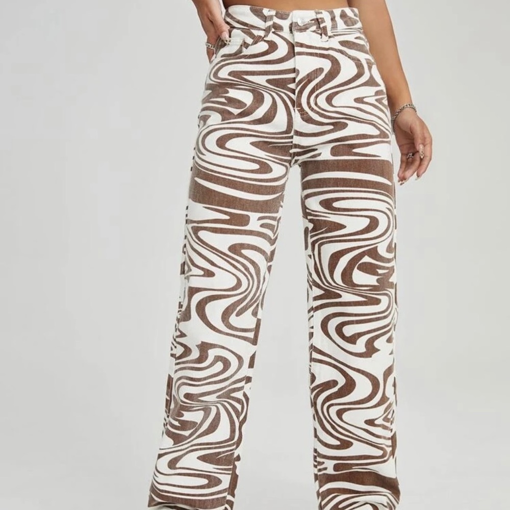 Abstract High Waist Straight Jean
